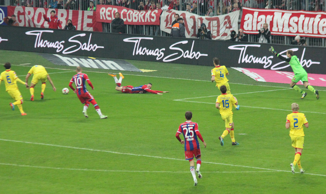 Ribery kommt im TSG-Strafraum zu Fall