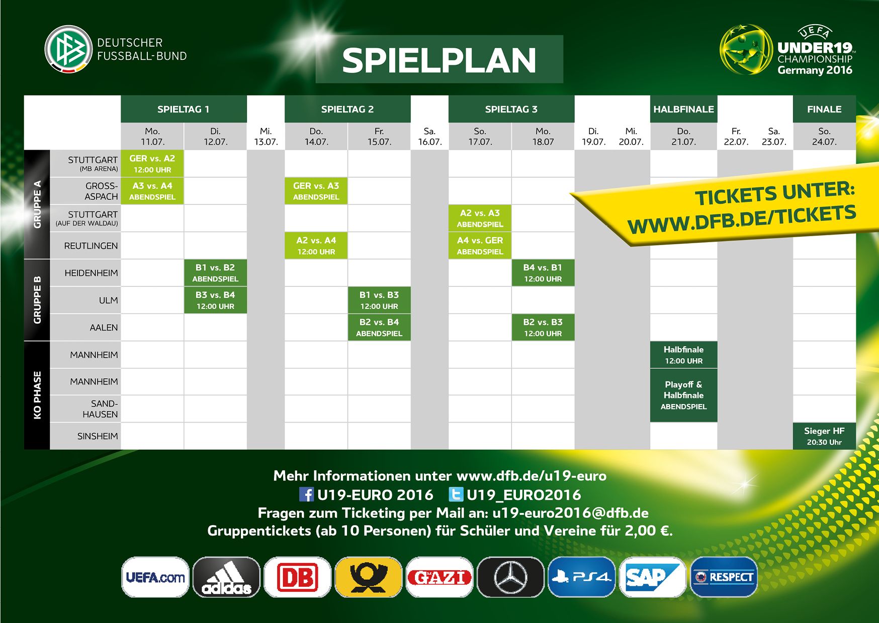 Spielplan U19-EM und Tickethinweis