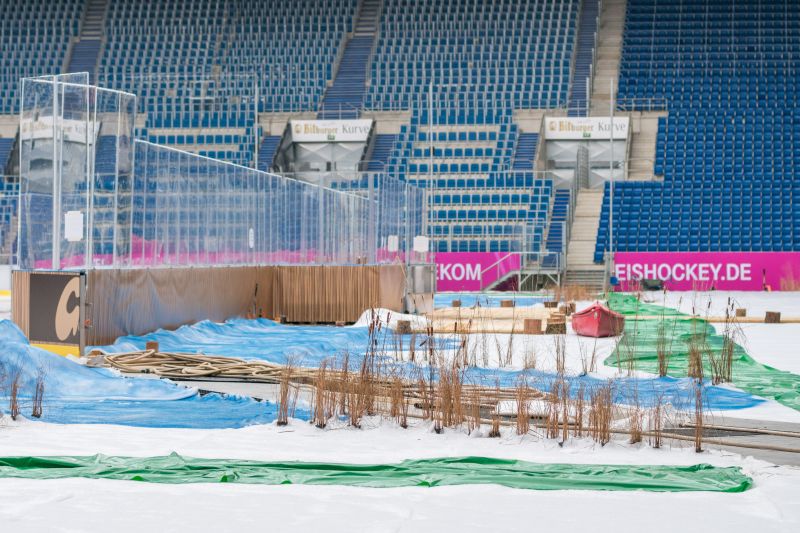 Aufbauarbeiten für die Winter Game