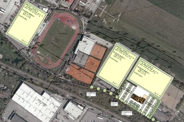 Der erneuerte Sportpark wird unter anderem vier Sportplätze mit Roll- oder Kunstrasen sowie eine Sprung-, Kugelstoß-, und Hammerwurfanlage beherbergen.