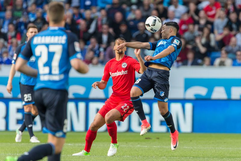 Nadiem Amiri beim Kopfball im Spiel gegen Frankfurt