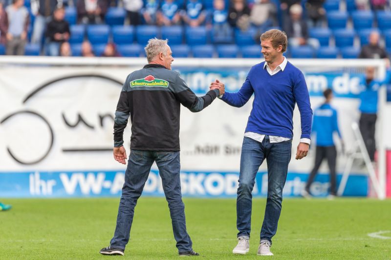 Christian Streich (li.) und Julian Nagelsmann schätzen sich sehr als Trainerkollegen