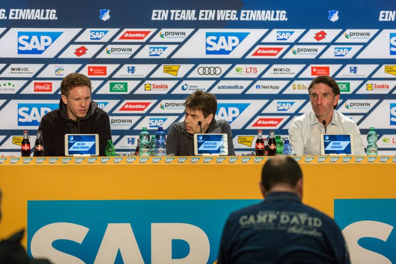 PK mit den Trainern Nagelsmann und Labbadia (re.)