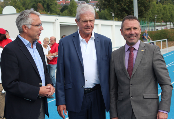 Von links: Landrat Stefan Dallinger, Mäzen Dietmar Hopp und Sinsheims OB Jörg Albrecht