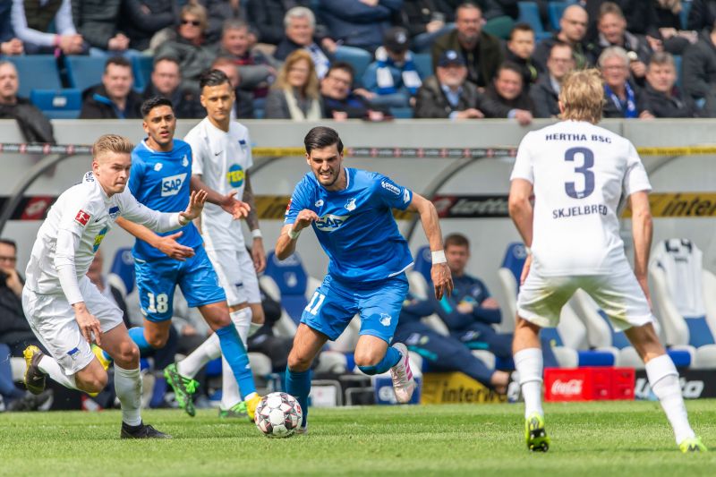 Florian Grillitsch (Mitte) steht der TSG am Samstag in Berlin nach überstandener Verletzung wieder zur Verfügung