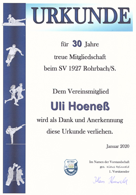 Auszeichnung für 30-jährige Mitgliedschaft für Uli Hoeneß